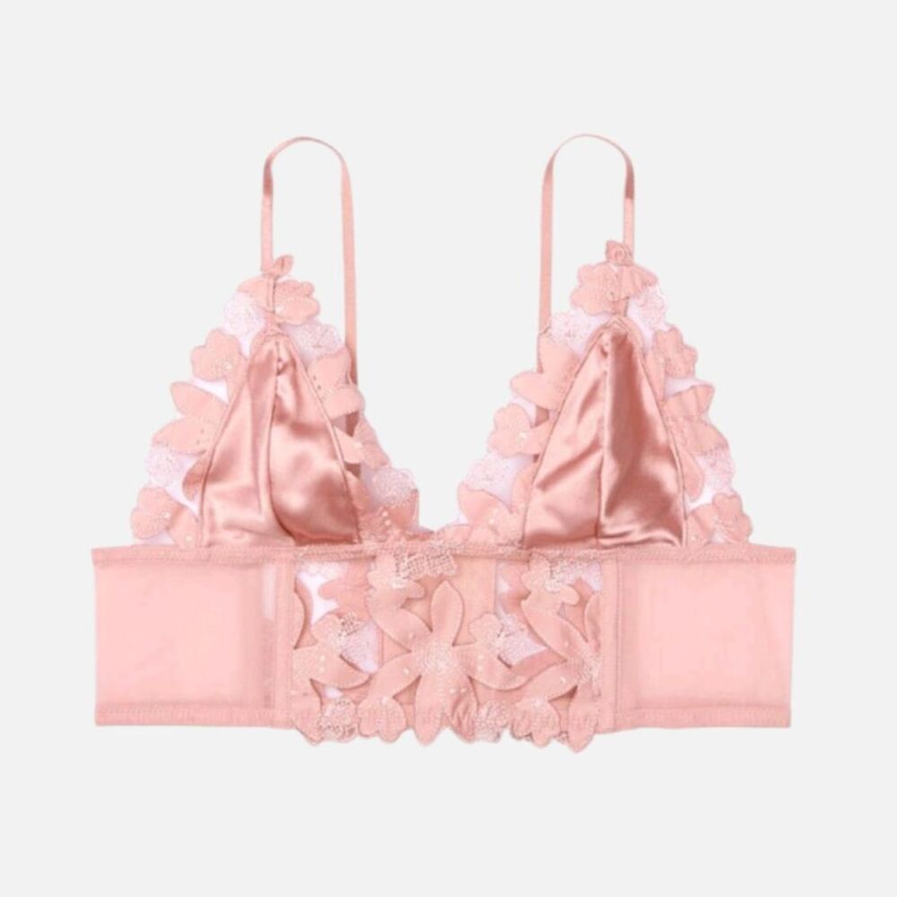 Victoria's Secret Very Sexy Unlined Pink Satin Floral Lace Bralette Sz XL NWT